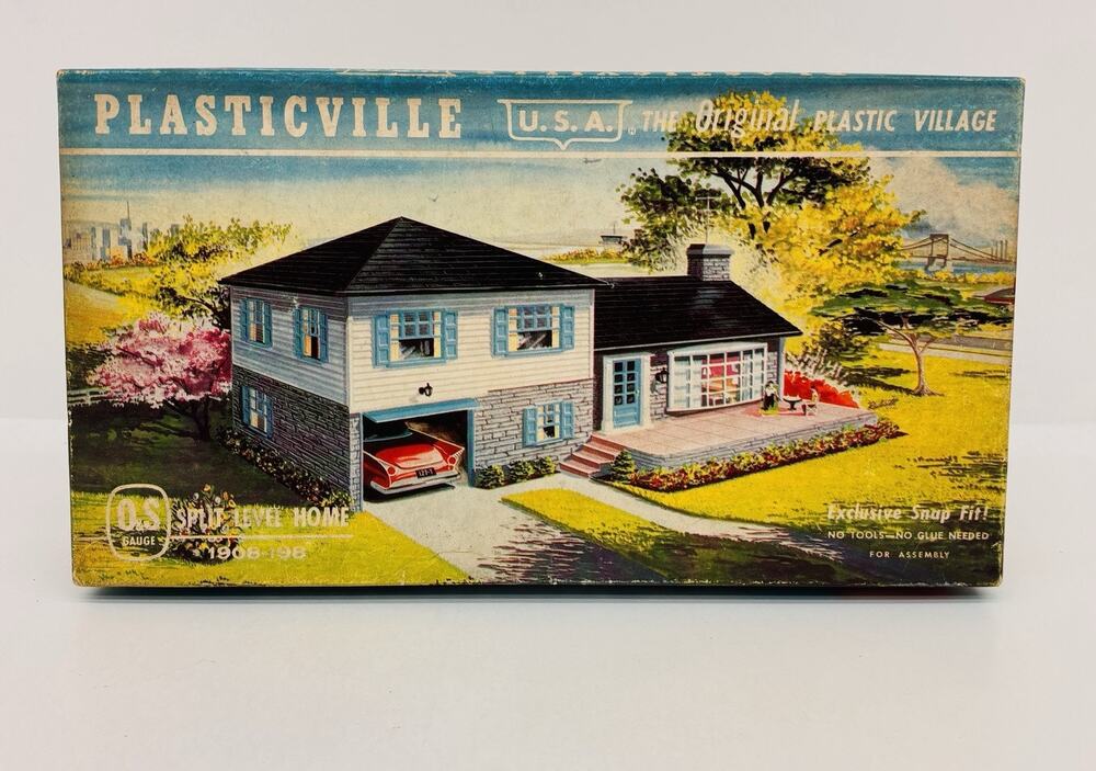 Plasticville O & S Gauge Split Level Home White Gray Charcoal Cream 1908-198